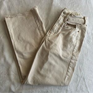 H&M Off White Distressed Straight Leg Jeans